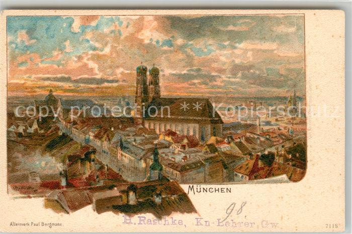 Muenchen Bayern Panorama Kuenstlerkarte