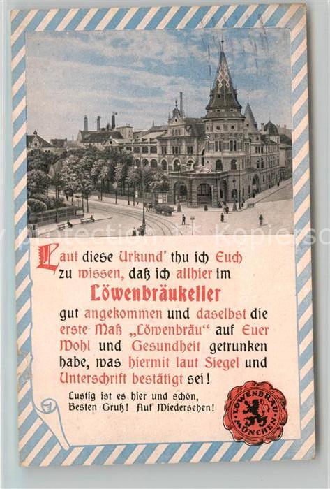 Muenchen Bayern Loewenbraeukeller Urkunde