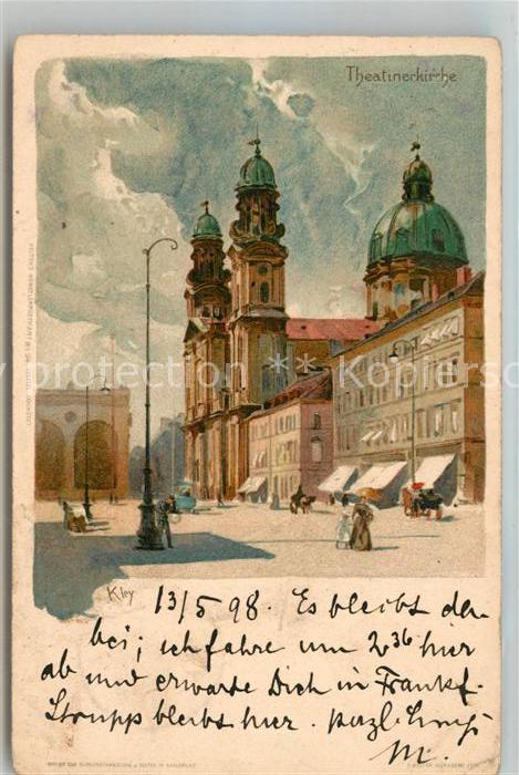 Muenchen Bayern Theatinerkirche Kuenstlerkarte Kley