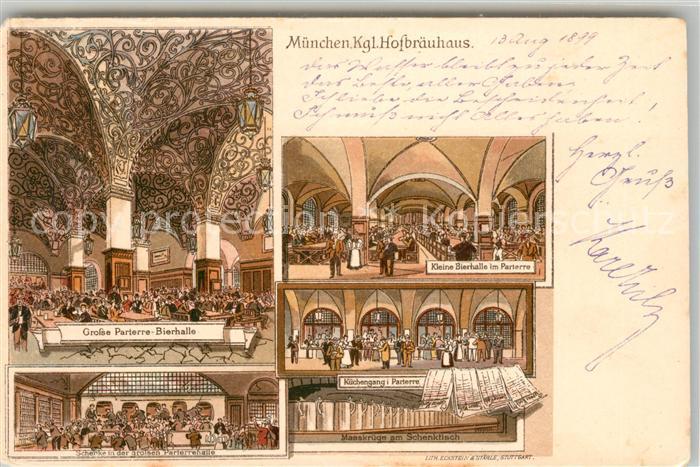 Muenchen Bayern Hofbraeuhaus Bierhalle Masskruege am Schenktisch