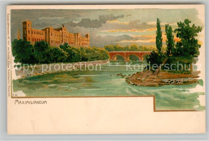Muenchen Bayern Maximilianeum Kuenstlerkarte Isar