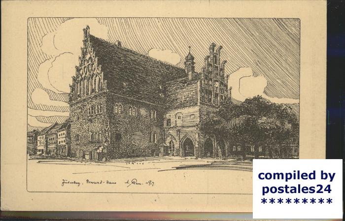 Jueterbog Gewandhaus Künstlerkarte Zeichnung