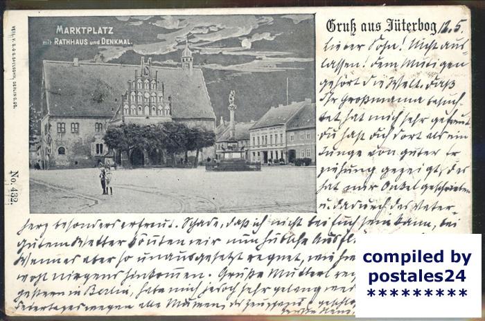 Jueterbog Rathaus Markplatz Denkmal im Mondschein