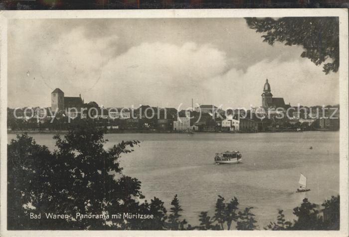 Waren Mueritz Panorama mit Müritzsee Schiffe