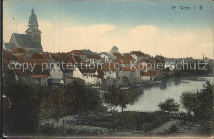 Waren Mueritz Stadtblick mit Kirche