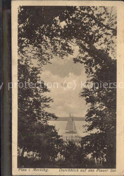 Plau See Durchblick auf Plauer See Segelboot