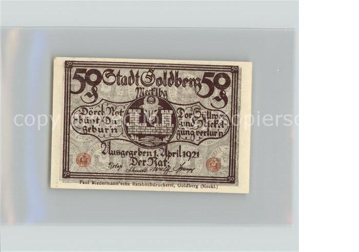 Goldberg Mecklenburg 50 Pfennig Gutschein Rathaus