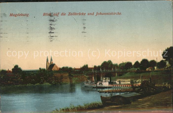 MAGDEBURG  CITY Zollbruecke Johanniskirche Schaufelraddampfer