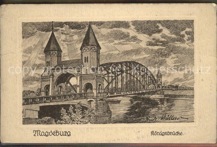 MAGDEBURG  CITY Koenigsbruecke Kuenstlerkarte Muellers