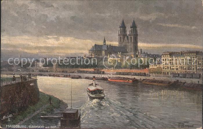 MAGDEBURG  CITY Elbansicht Dom Kuenstlerkarte