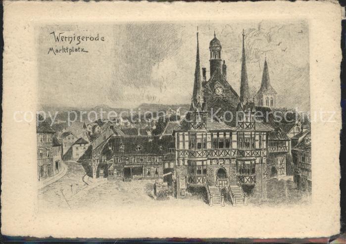 Wernigerode Harz Marktplatz Rathaus Künstlerkarte