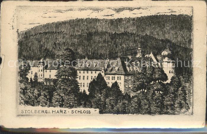 Stolberg Harz Schloss Künstlerkarte Zeichnung