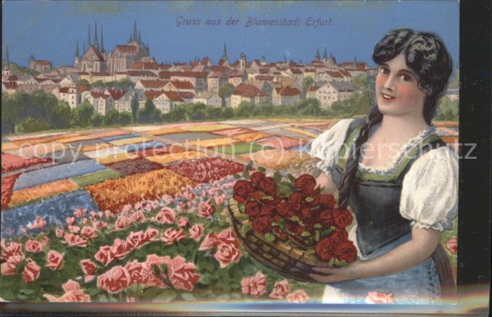 Erfurt Blumenstadt Frau mit Blumenkorb
