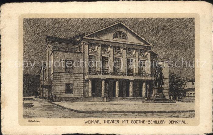Weimar Thueringen Theater mit Goethe Schiller Denkmal