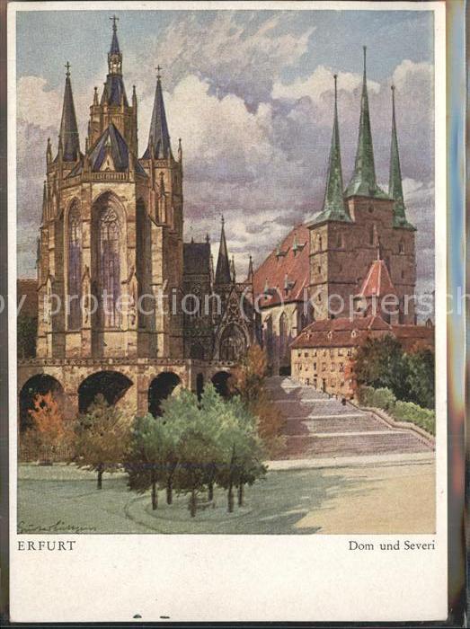 ERFURT  CITY Dom und Severikirche Aquarell