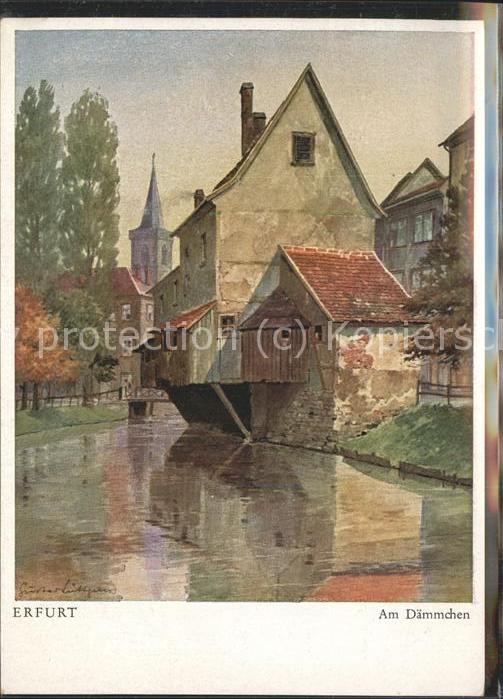 ERFURT  CITY Am Daemmchen Aquarell