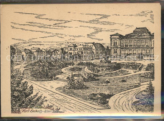 Weimar Thueringen Anlage vor Museum Zeichnung