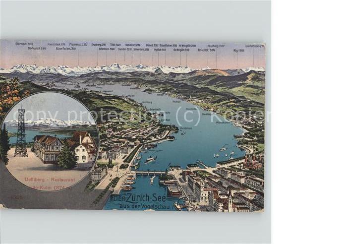 Zuerich Zuerich-See Vogelschau Uetliberg-Restaurant