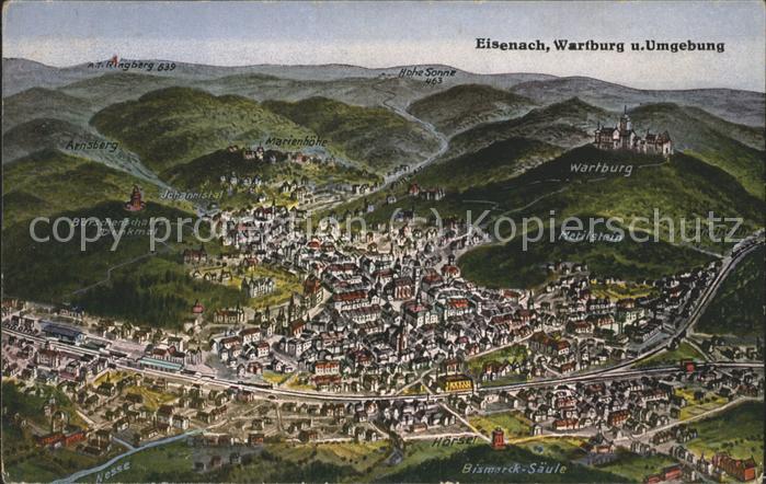 Eisenach Thueringen Panoramakarte mit Wartburg