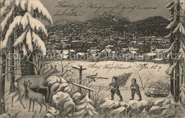 Eisenach Thueringen Panorama Rehe Schlittenkinder Illustrat