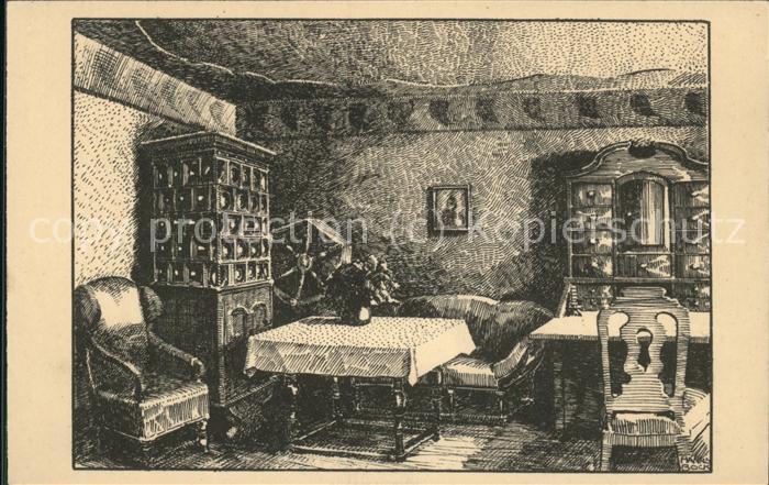 Eisenach Thueringen Wohnzimmer des Bachhauses Federzeichnun