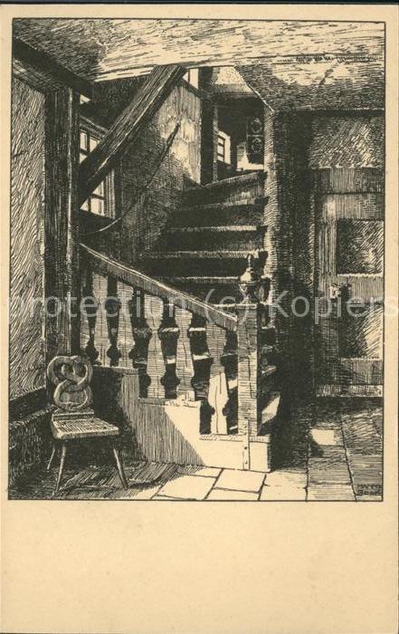 Eisenach Thueringen Treppenaufgang im Bachhaus Federzeichnu