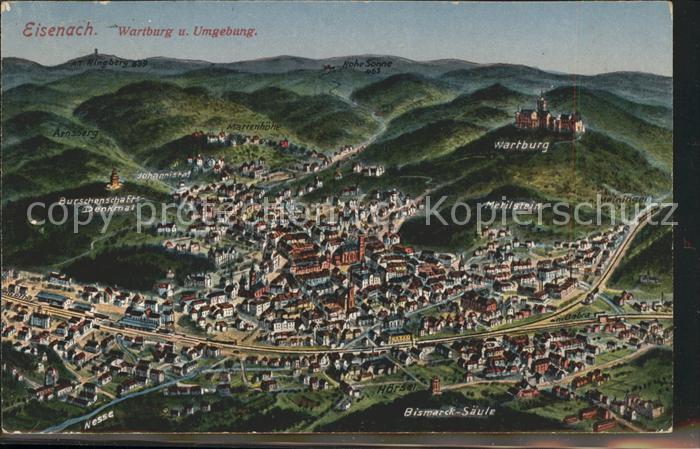 Eisenach Thueringen Panoramakarte mit Wartburg