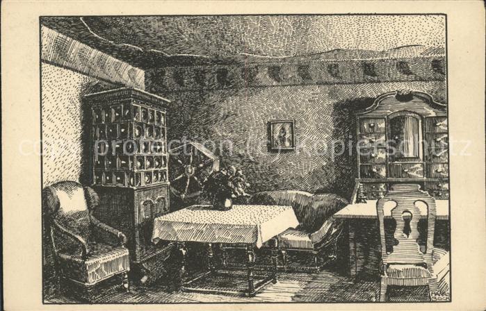 Eisenach Thueringen Wohnzimmer im Bachhaus Federzeichnung