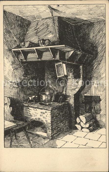 Eisenach Thueringen Küche im Bachhaus Federzeichnung