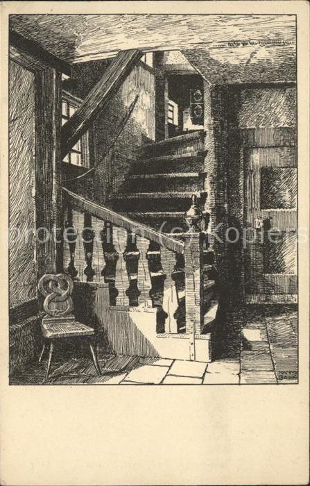 Eisenach Thueringen Treppenaufgang im Bachhaus Federzeichnu