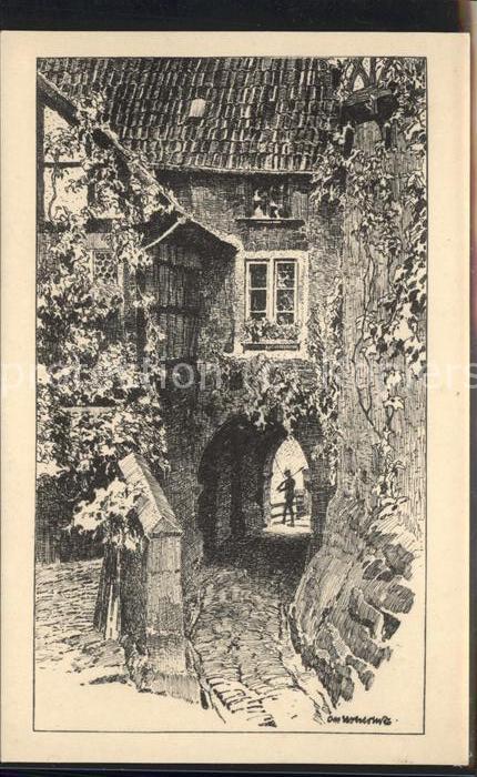 Eisenach Thueringen Wartburg Burgtor von innen Federzeichnu