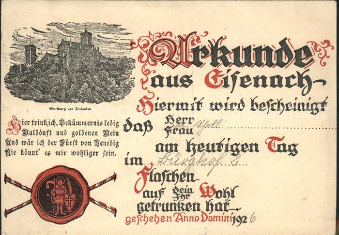 Eisenach Thueringen Wartburg Urkunde