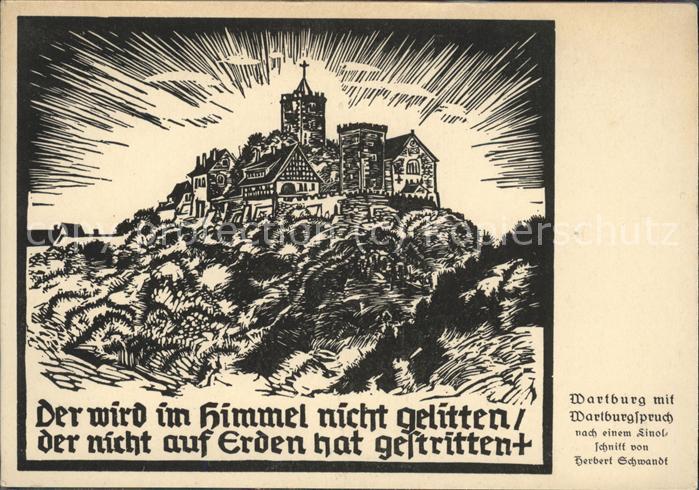 Eisenach Thueringen Wartburg Spruch Linolschnitt