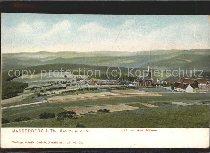Masserberg Hildburghausen Thueringen Blick vom Aussichtsturm Kirche Hoehenluftku