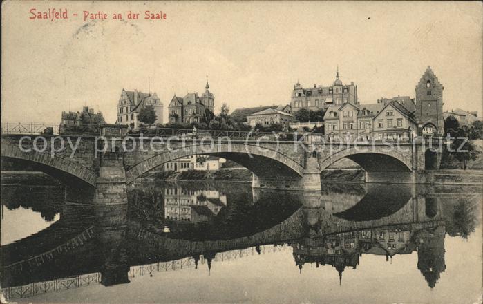 Saalfeld Saale Partie an der Saale mit Brücke