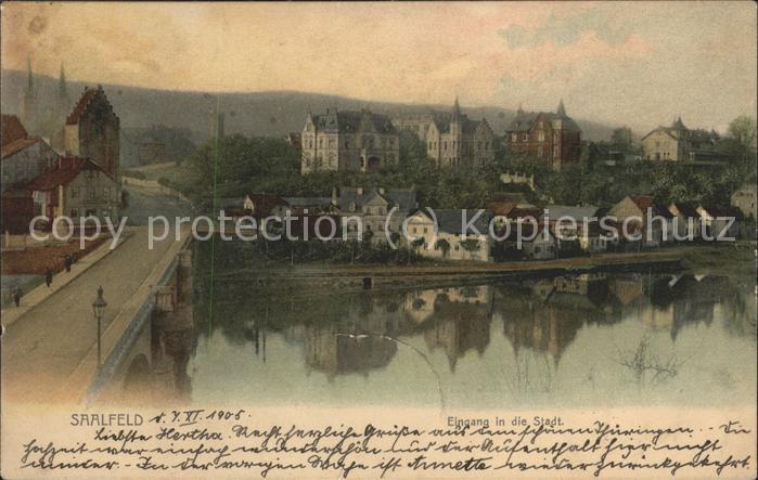 Saalfeld Saale Partie an der Saale mit Brücke