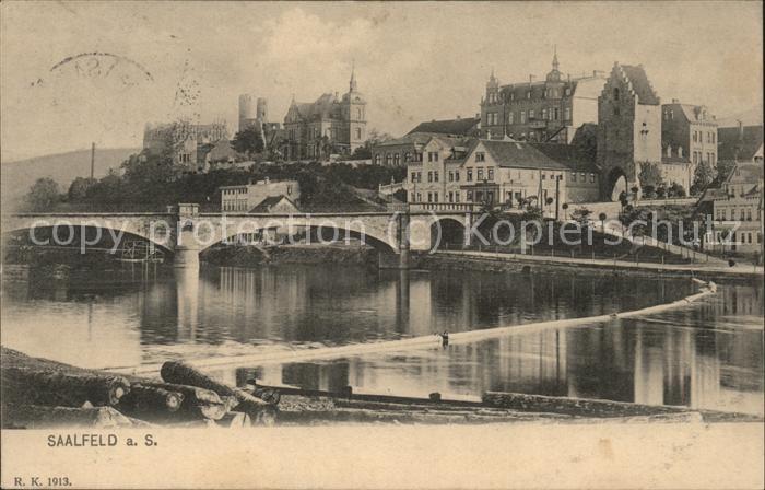 Saalfeld Saale Partie an der Saale mit Brücke