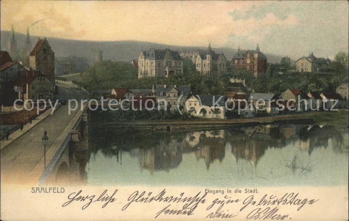 Saalfeld Saale Partie an der Saale mit Brücke