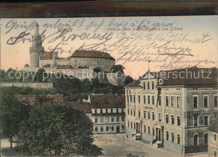 Weida Thueringen Wilhelm-Platz mit Bürgerschule u.Schlos