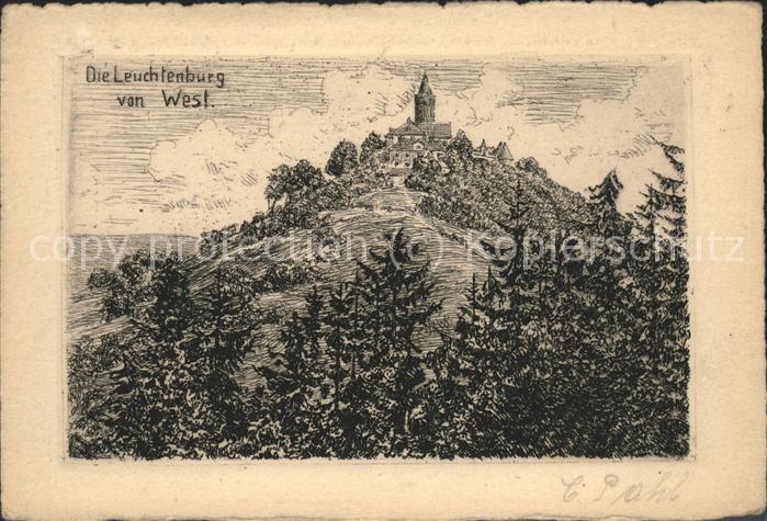 Kahla Thueringen Leuchtenburg Kuenstlerkarte Original-Radierung Handabzug