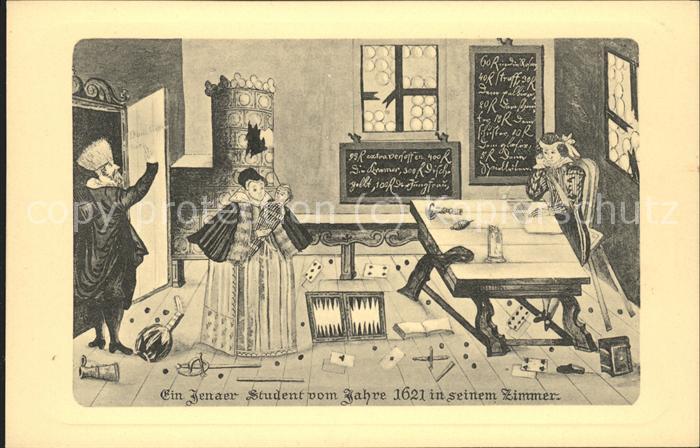 Jena Kuenstlerkarte Jenaer Student in seinem Zimmer 1621