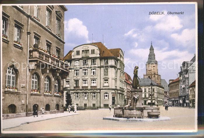 Doebeln Obermarkt Brunnen Kirche