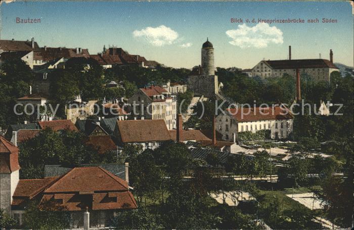 Bautzen Sachsen Blick von der Kronprinzenbruecke Turm Schloss Ortenburg