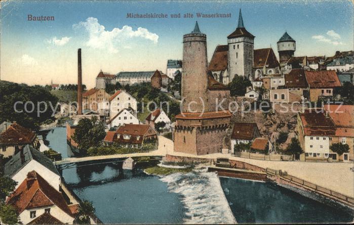 Bautzen Sachsen Stadtbild mit Michaeliskirche Alte Wasserkunst Spree Wehr Brueck