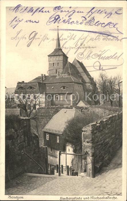 Bautzen Sachsen Fischerpforte Michaeliskirche Stadtmauer Heimatschutz Postkarte