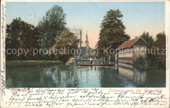 Luebbenau Spreewald Blick von der Goroschoa Wasserstrasse Kahn Kirche