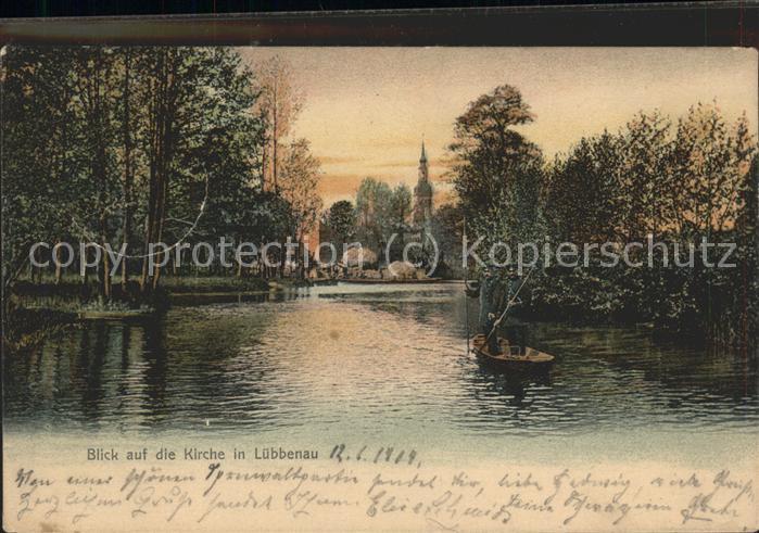 Luebbenau Spreewald Blick auf die Kirche Wasserstrasse Kahn