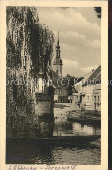 Luebbenau Spreewald Ortsansicht mit Kirche Kahn Anlegestell
