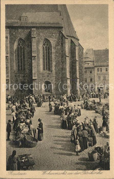 Bautzen Sachsen Wochenmarkt an der Petrikirche Serie Deutsche Heimatbilder Kupfe