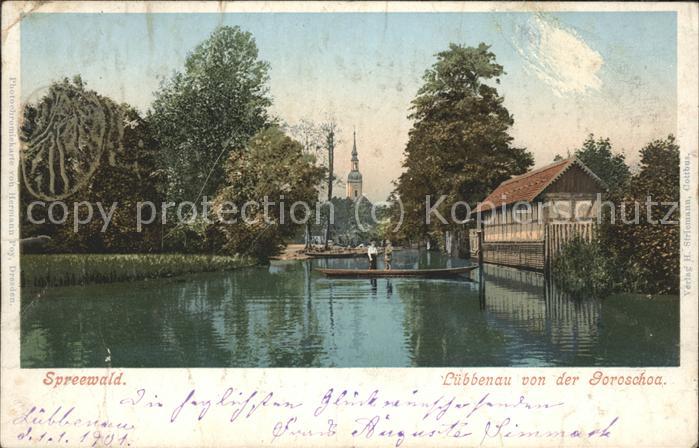 Luebbenau Spreewald Blick von der Goroschoa Wasserstrasse Kahn Kirche